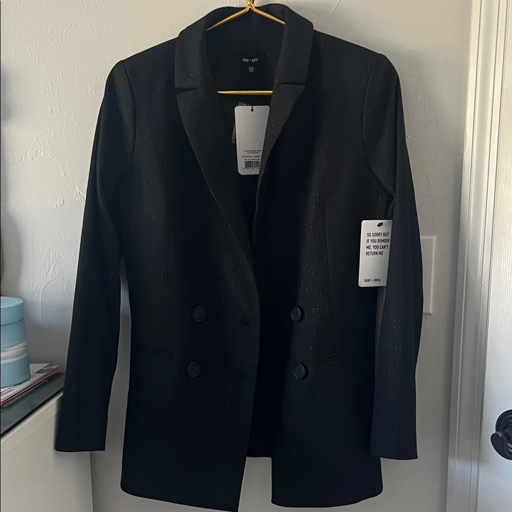 NWT Black Blazer by Saint + Sofia Cambridge/ lurex pinstripe